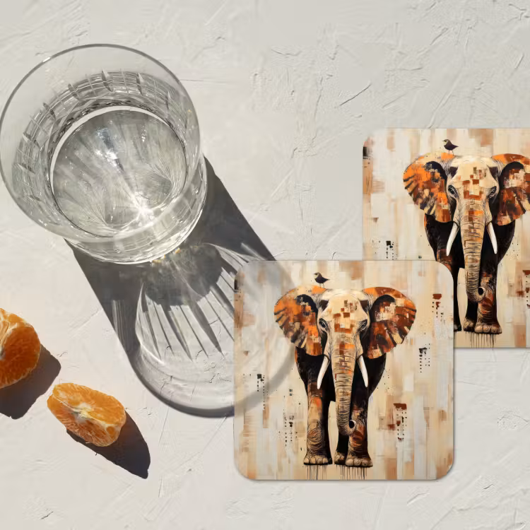 Onderzetter - Olifant - Slurf - Mozaïek - Abstract — 3