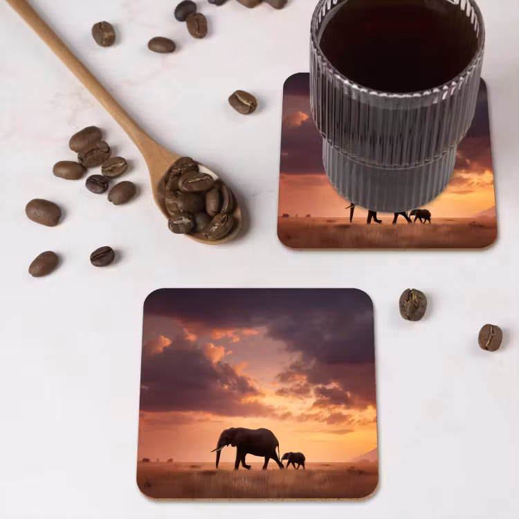 Onderzetter - Olifanten - Grasland - Zonsondergang — 4