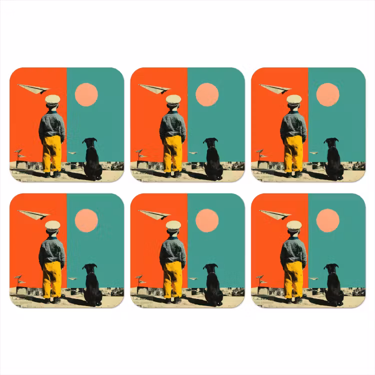 Onderzetter - Retro - Jongen - Hond - Rood - Groen — 1