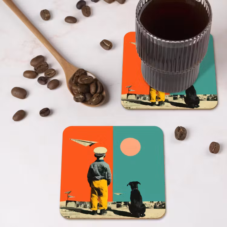 Onderzetter - Retro - Jongen - Hond - Rood - Groen — 4