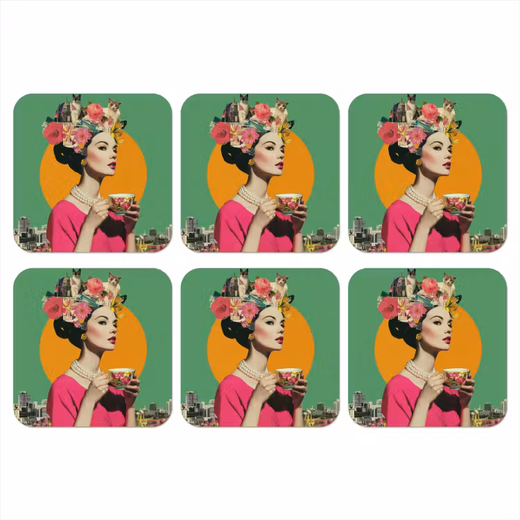 Onderzetter​ - Retro - Vrouw - Stad - Zon — 1