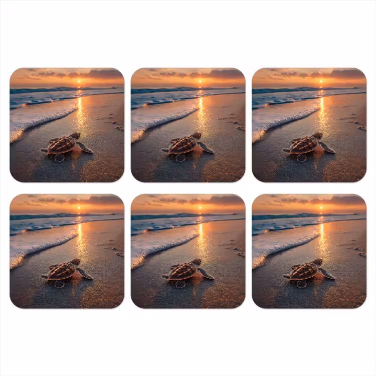 Onderzetter - Schildpad - strand - Zonsondergang — 1