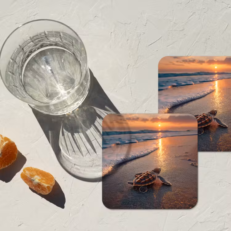 Onderzetter - Schildpad - strand - Zonsondergang — 3