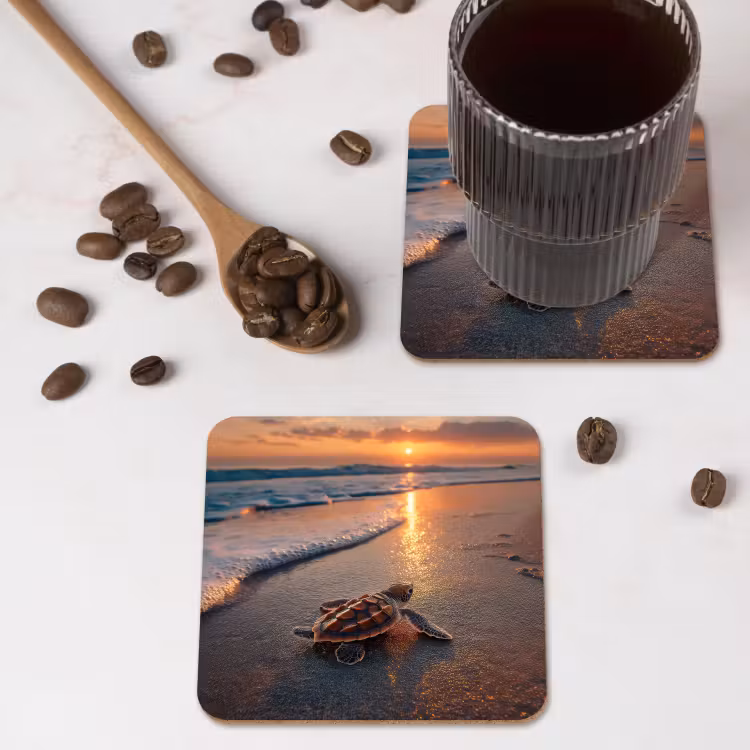 Onderzetter - Schildpad - strand - Zonsondergang — 4