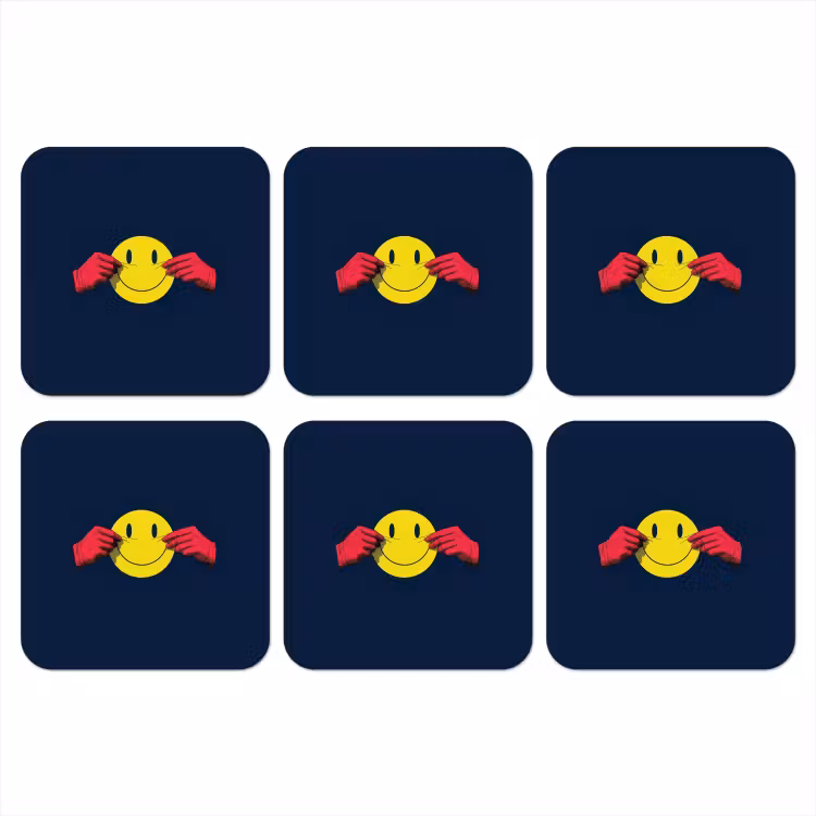 Onderzetter - Smiley - Geel - Handen - Minimalistisch — 1