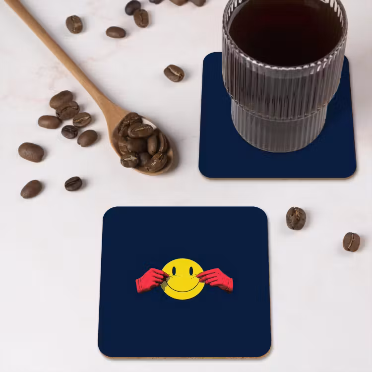 Onderzetter - Smiley - Geel - Handen - Minimalistisch — 4