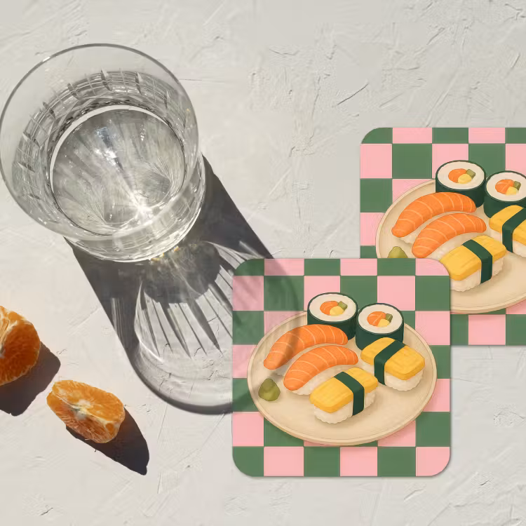 Onderzetter - Sushi - Bord - Geblokt - Groen — 3