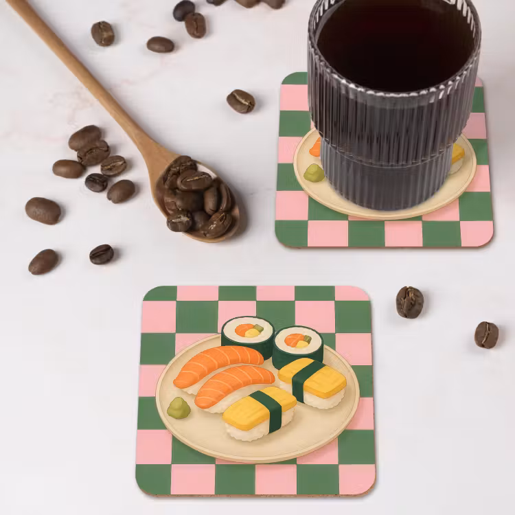 Onderzetter - Sushi - Bord - Geblokt - Groen — 4