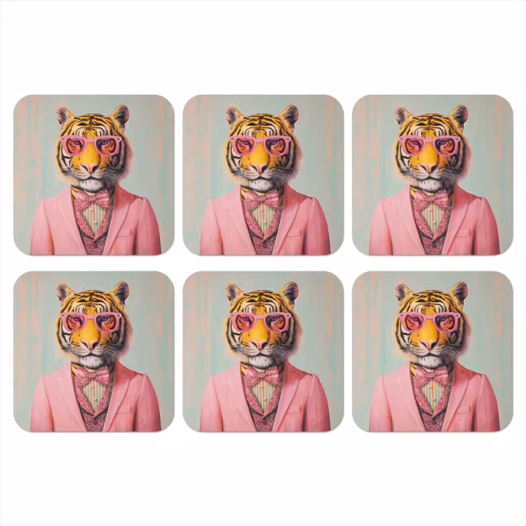 Onderzetter - Tijger - Strik - Jasje - Roze — 1
