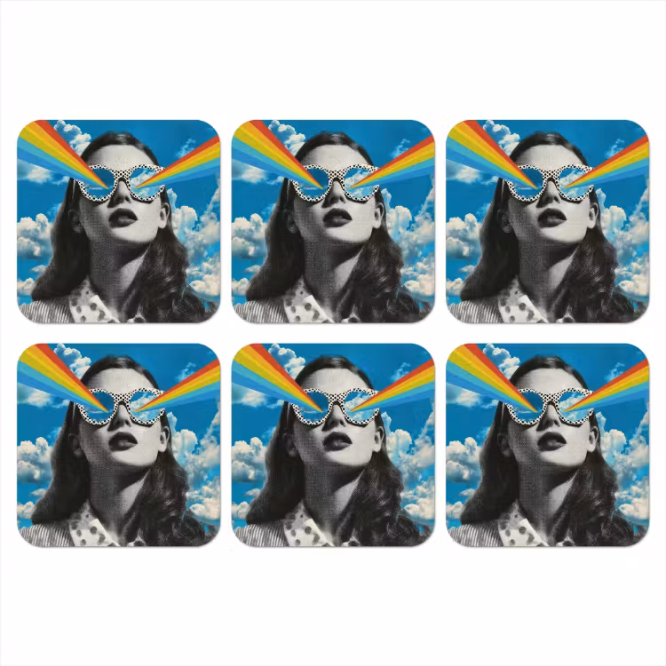 Onderzetter - Vrouw - Bril - Regenboog - Wolken — 1