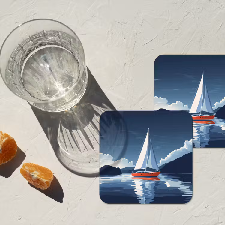 Onderzetter​ - Zeilboot - Donkere bergen - Stilte — 3