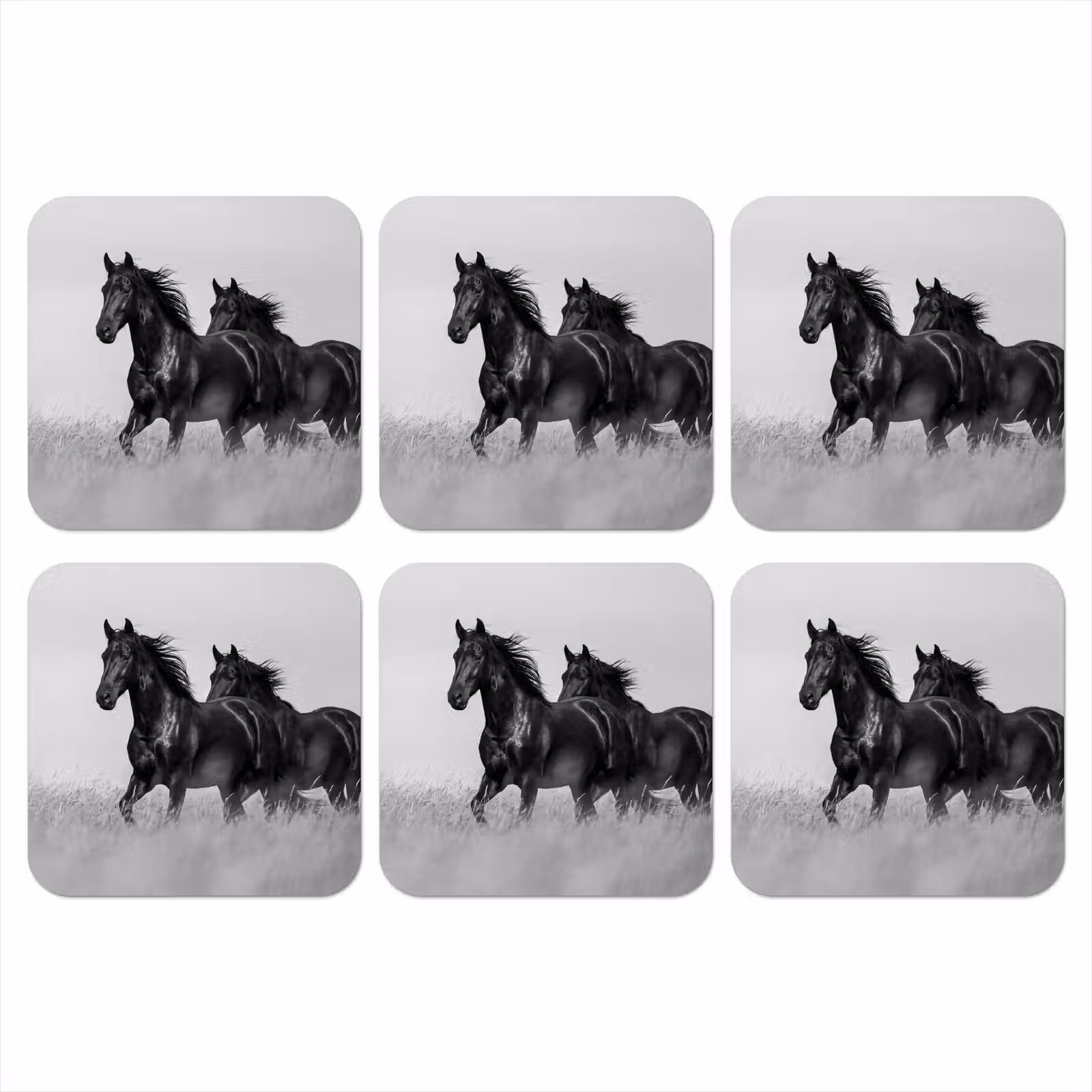 Onderzetter - Paarden - Gras - Zwart - Wit — 1