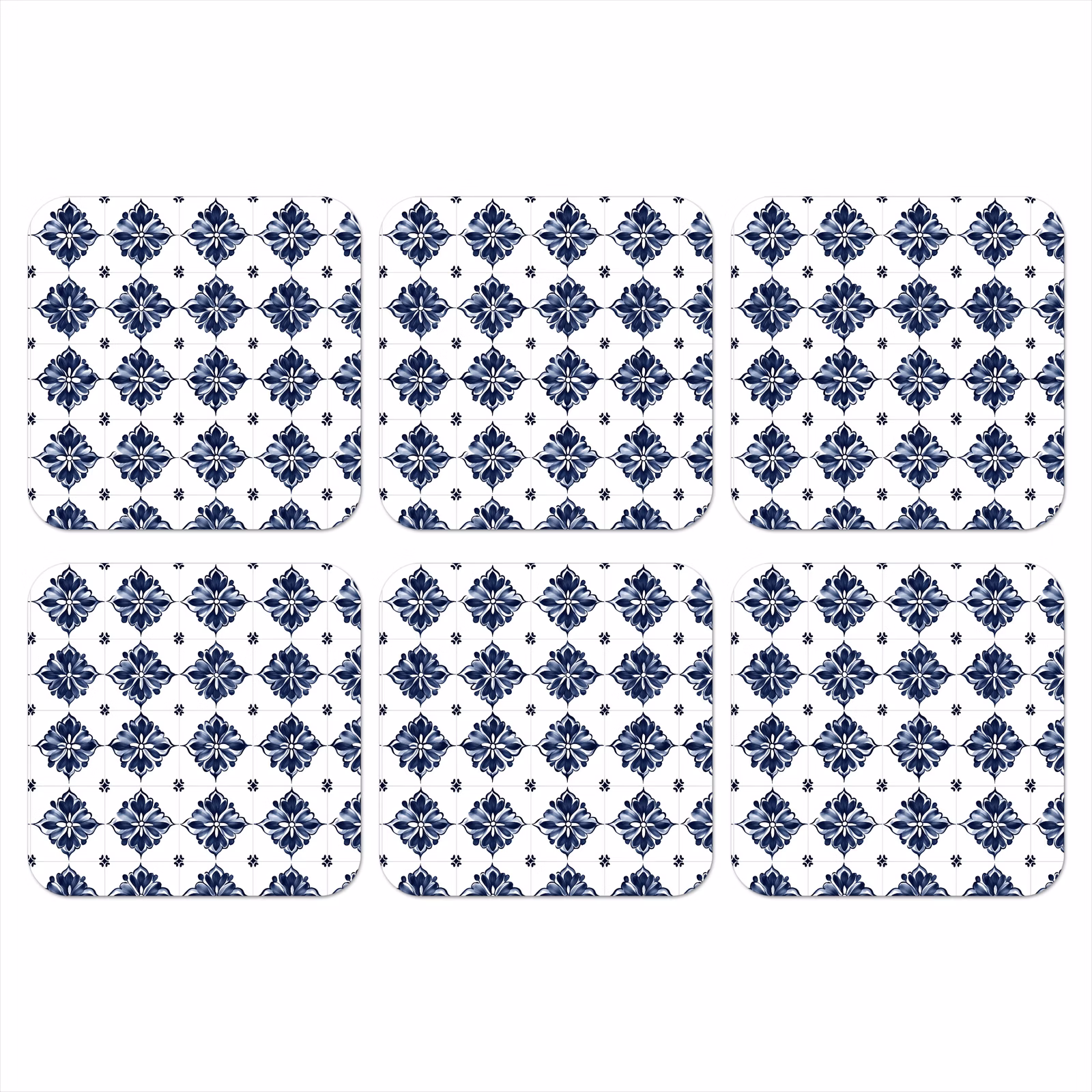 Onderzetter - Tegelmotief - Blauw - Wit - Bloem — 1