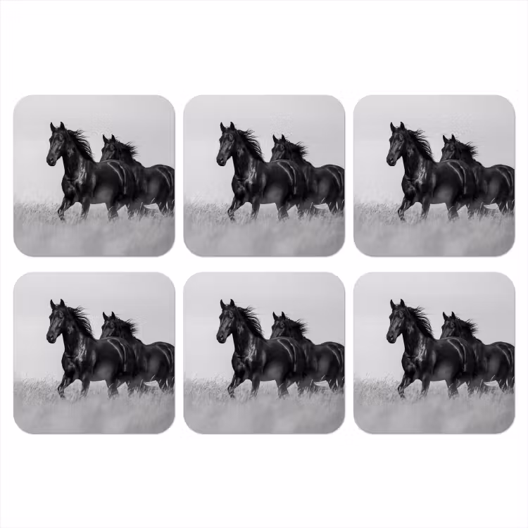 Onderzetter - Paarden - Gras - Zwart - Wit — 1