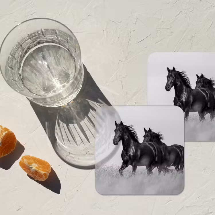 Onderzetter - Paarden - Gras - Zwart - Wit — 3