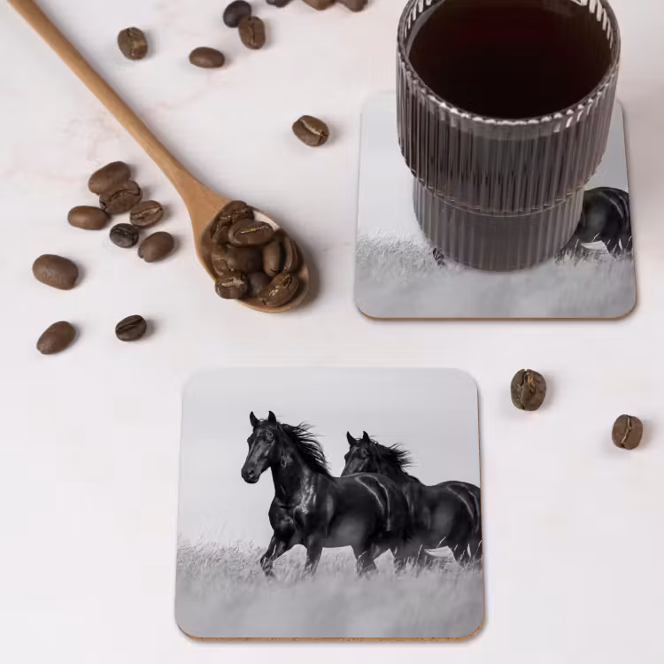 Onderzetter - Paarden - Gras - Zwart - Wit — 4