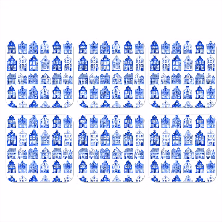 Onderzetter - Patroon - Huizen - Blauw — 1