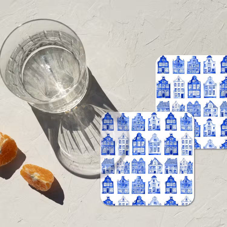 Onderzetter - Patroon - Huizen - Blauw — 3