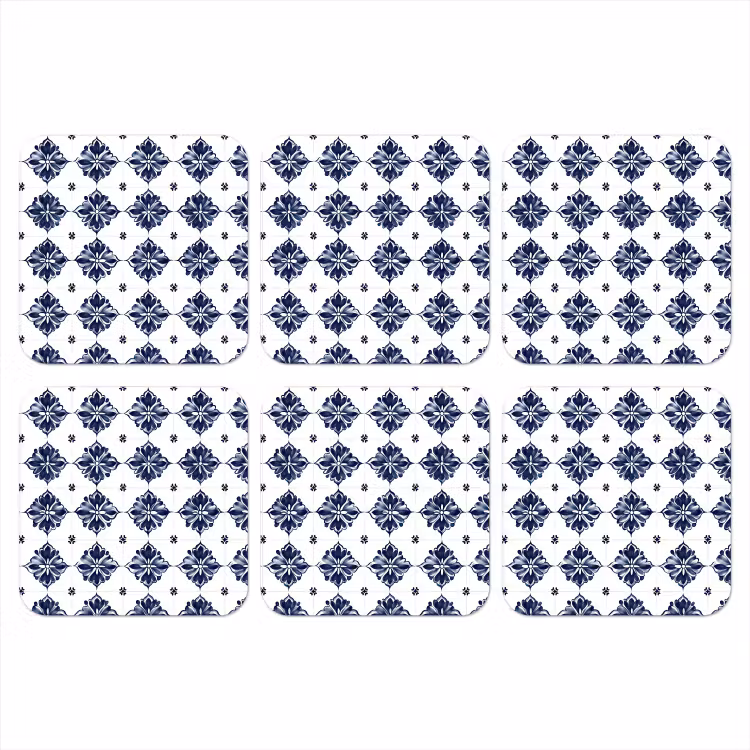 Onderzetter - Tegelmotief - Blauw - Wit - Bloem — 1