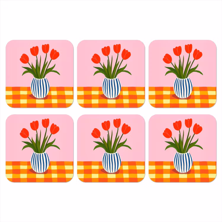 Onderzetter - Tulpen - Roze - Vaas — 1