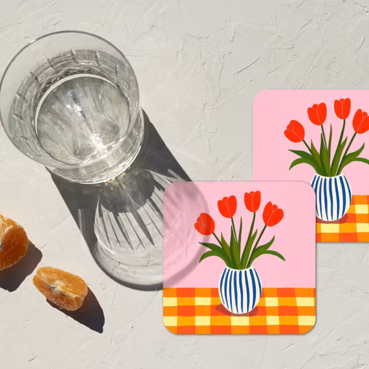 Onderzetter - Tulpen - Roze - Vaas — 3