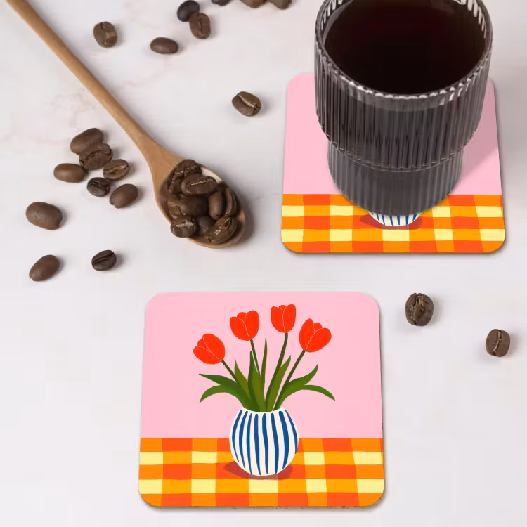 Onderzetter - Tulpen - Roze - Vaas — 4