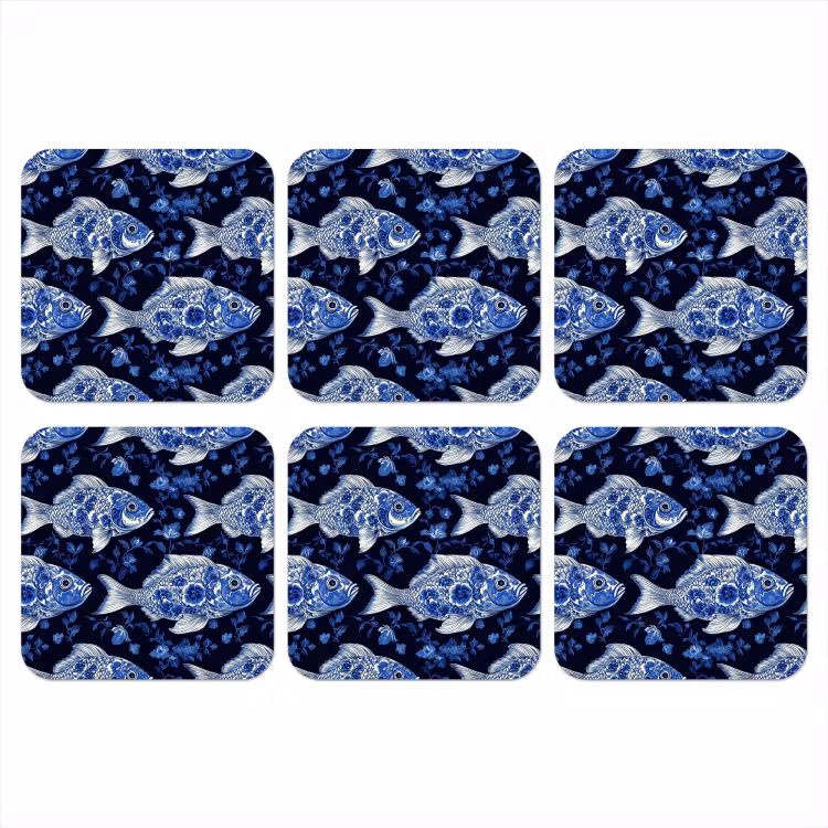 Onderzetter - Vissen - Bloemen - Blauw — 1