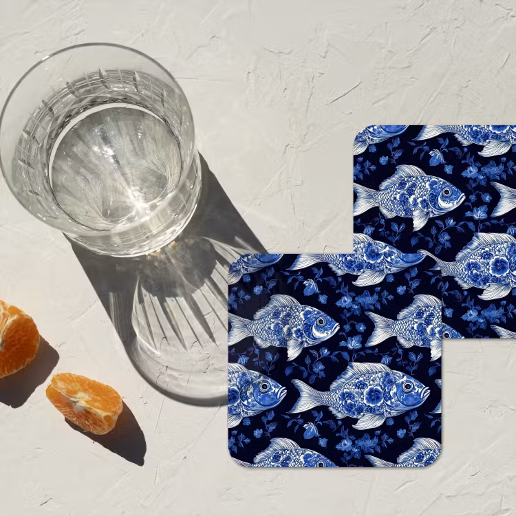 Onderzetter - Vissen - Bloemen - Blauw — 3