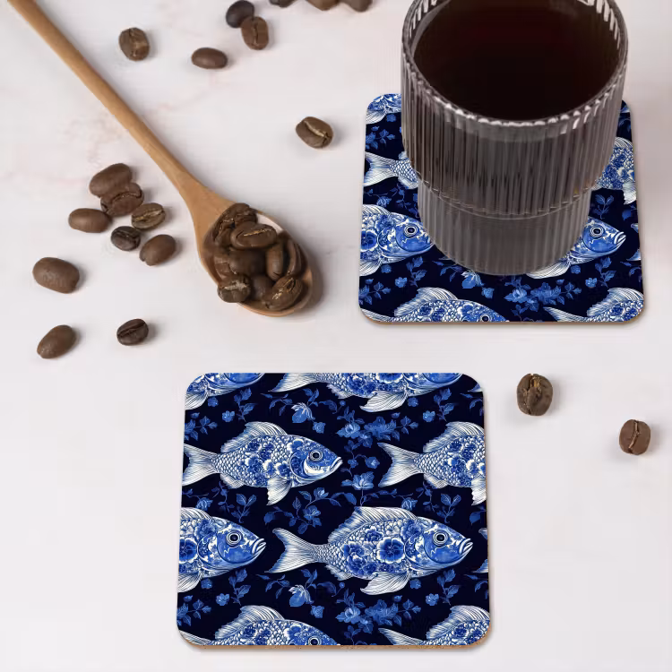 Onderzetter - Vissen - Bloemen - Blauw — 4