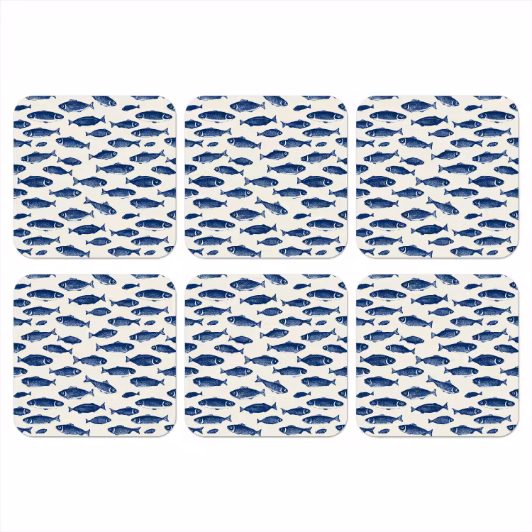 Onderzetter - Vissen - Patroon - Blauw - Wit — 1