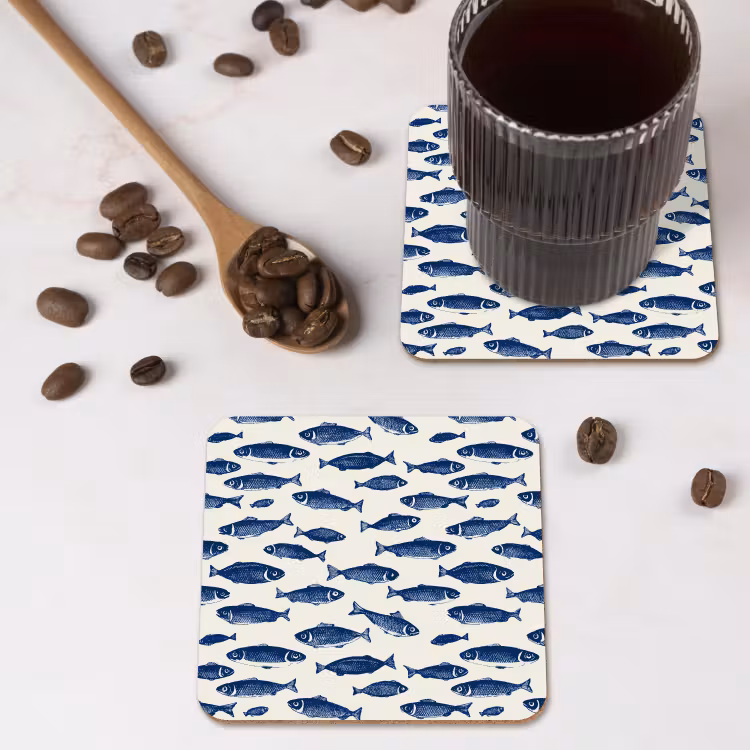 Onderzetter - Vissen - Patroon - Blauw - Wit — 4