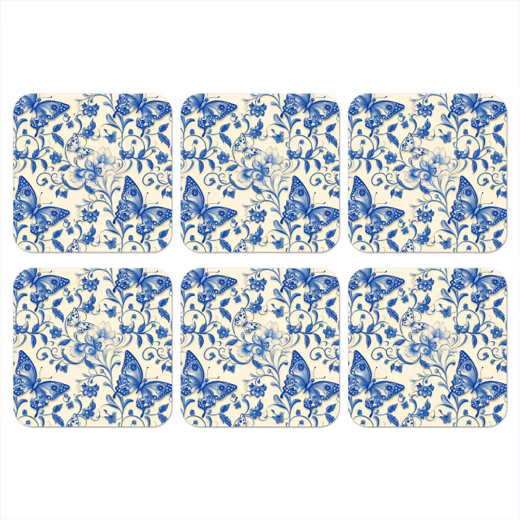 Onderzetter​ - Vlinders - Bloemen - Blauw - Botanisch — 1