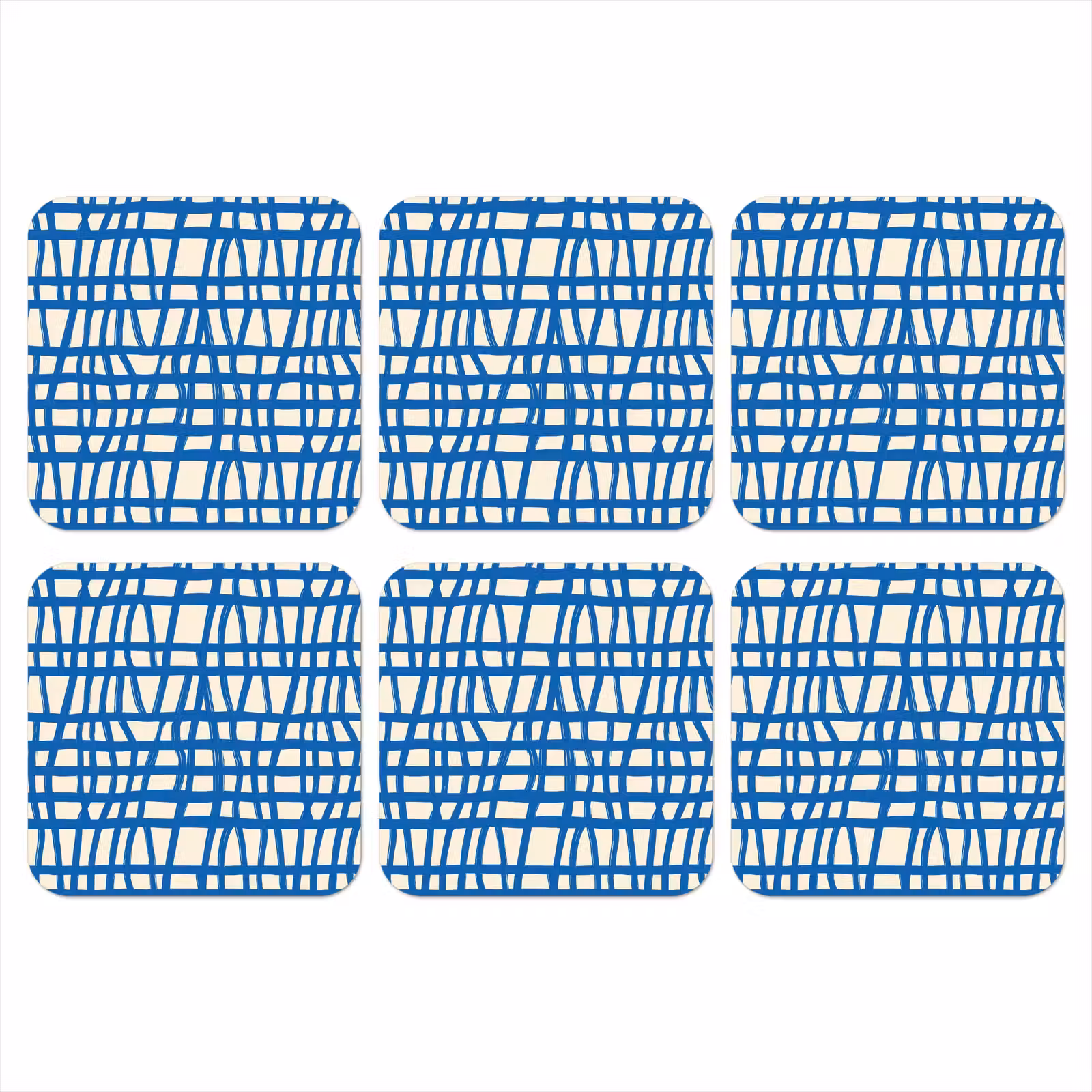 Onderzetter - Ruitpatroon - Blauw - Crème — 1