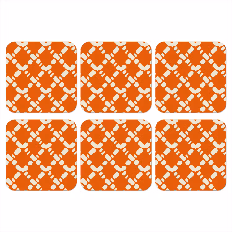 Onderzetter - Oranje - Ruitpatroon - Wit — 1