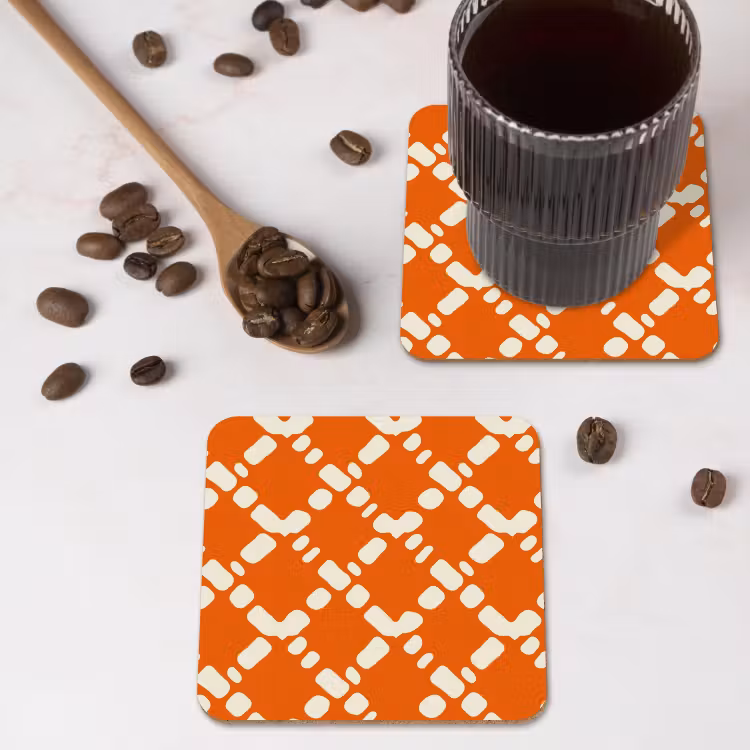 Onderzetter - Oranje - Ruitpatroon - Wit — 4