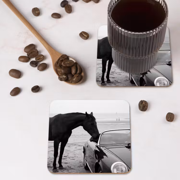 Onderzetter​ - Paard - Auto - Zwart - Wit — 4