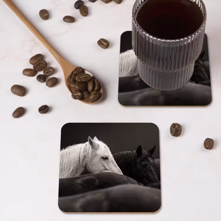 Onderzetter - Paarden - Zwart - Wit - Kudde — 4