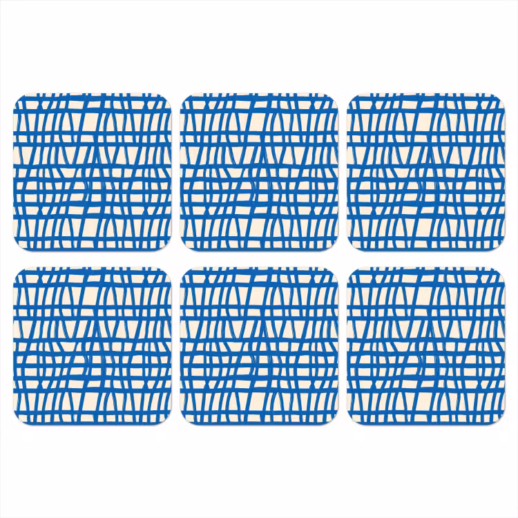 Onderzetter - Ruitpatroon - Blauw - Crème — 1