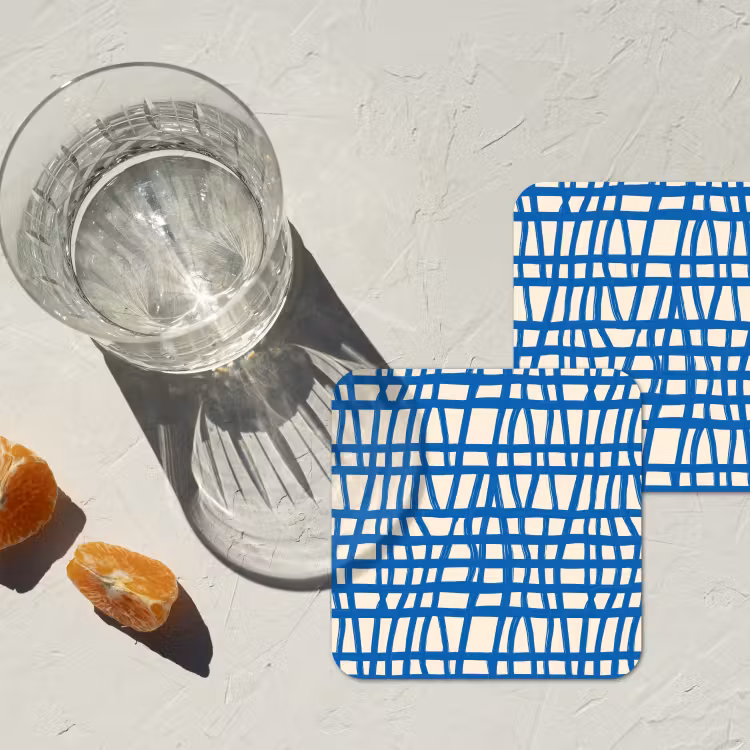 Onderzetter - Ruitpatroon - Blauw - Crème — 3