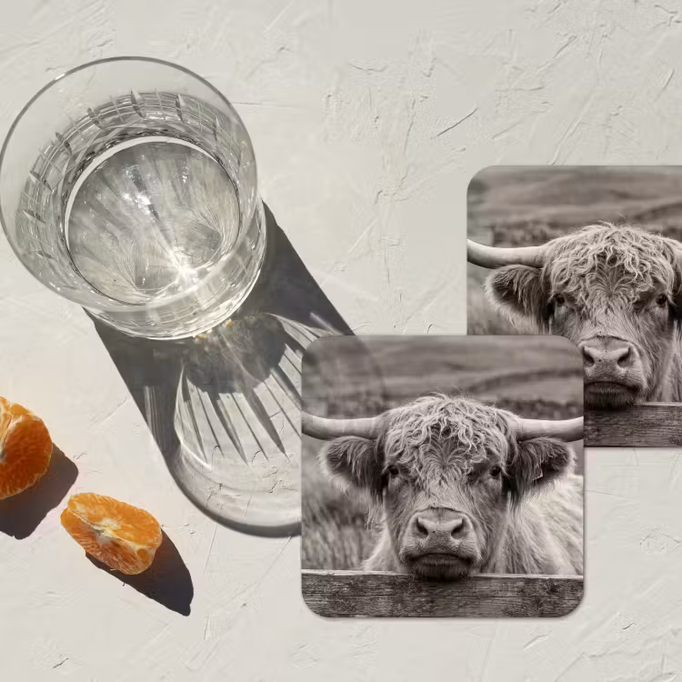 Onderzetter - Schotse hooglander - Zwart - Wit - Hout — 3
