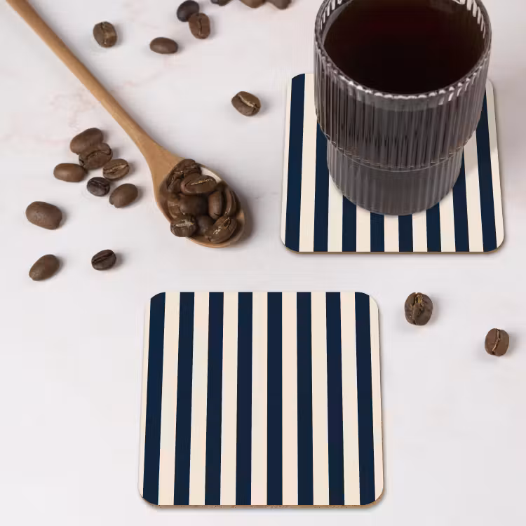 Onderzetter​ - Verticale strepen - Blauw - Crème — 4