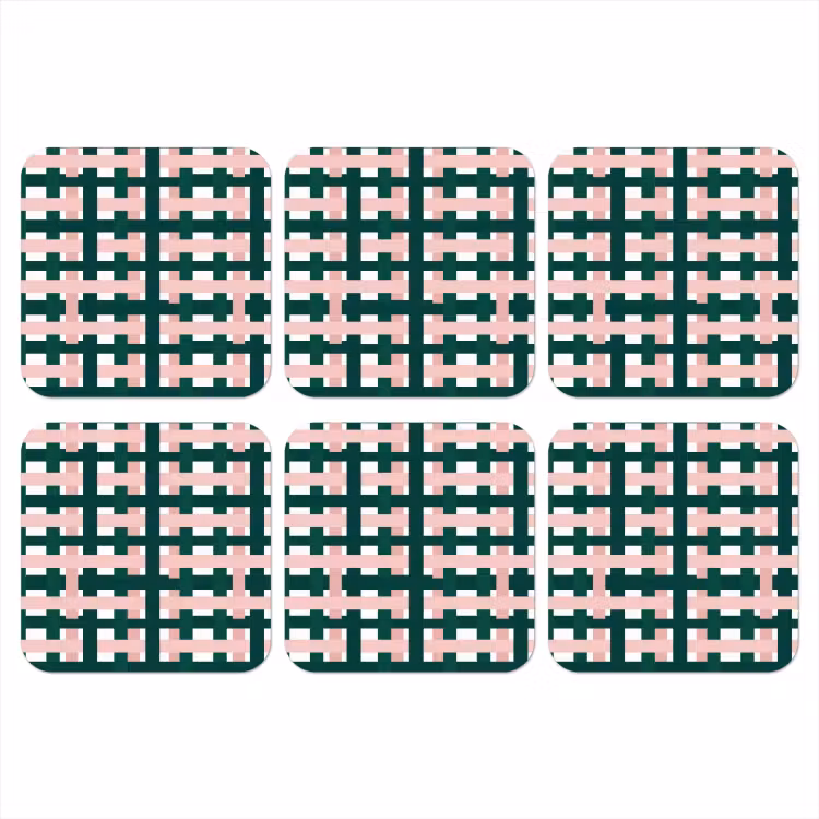Onderzetter - Vlechtpatroon - Groen - Roze - Grafisch — 1