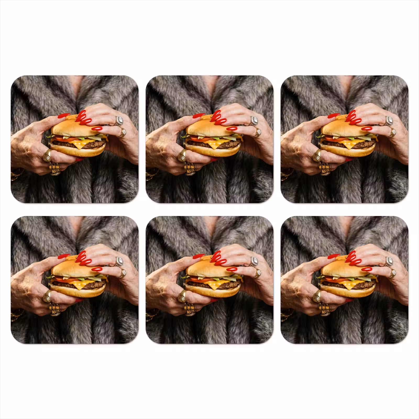 Onderzetter - Vrouw - Hamburger - Bontjas — 1