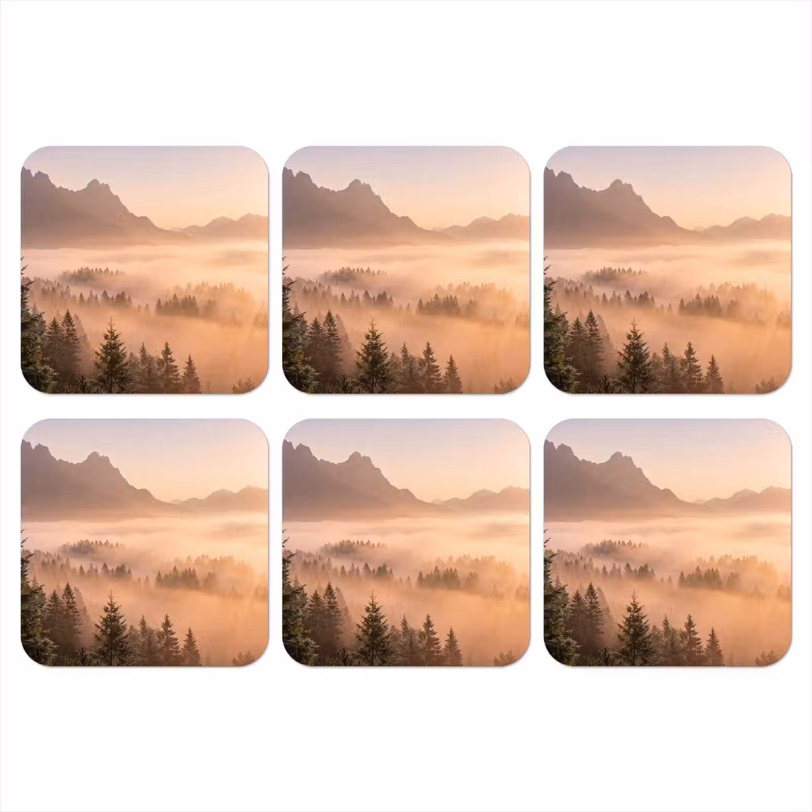 Onderzetter - Zonlicht - Mist - Bergen - Bomen — 1