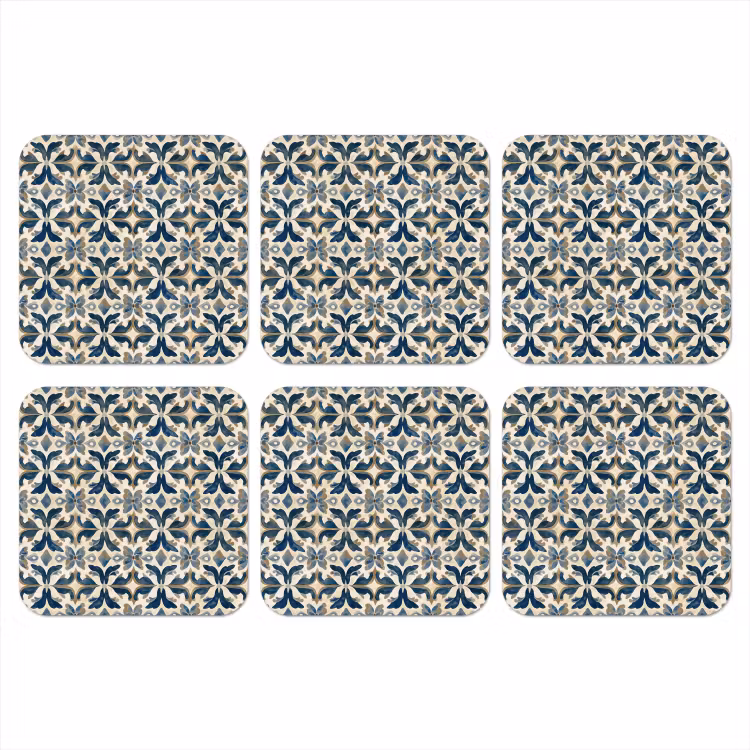 Onderzetter - Tegel - Patroon - Blauw - Beige — 1