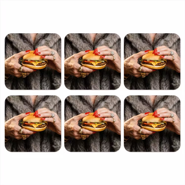 Onderzetter - Vrouw - Hamburger - Bontjas — 1
