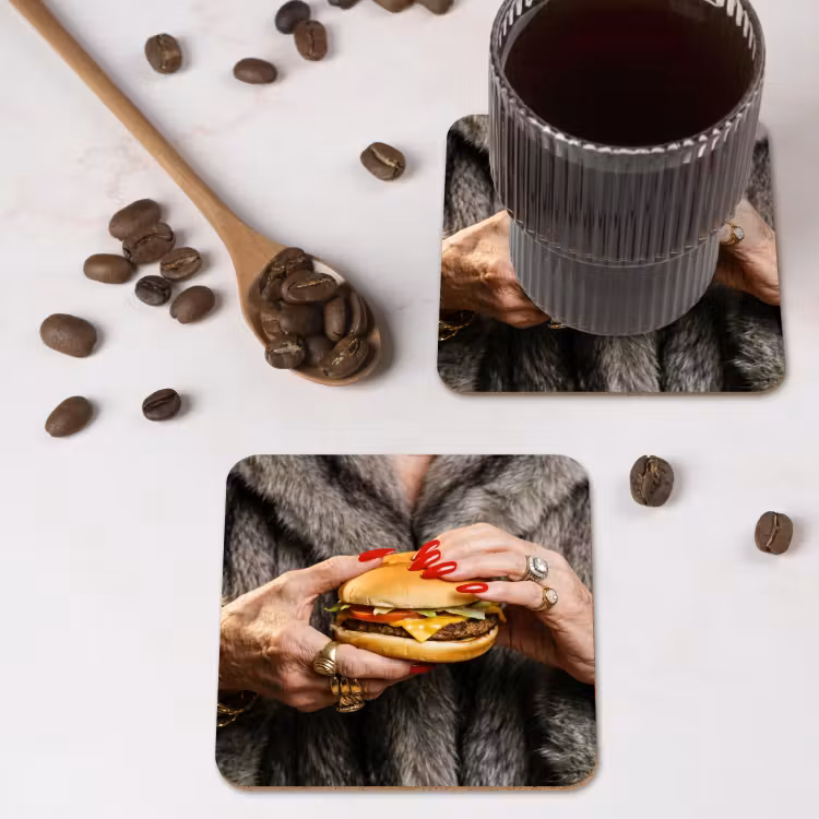 Onderzetter - Vrouw - Hamburger - Bontjas — 4