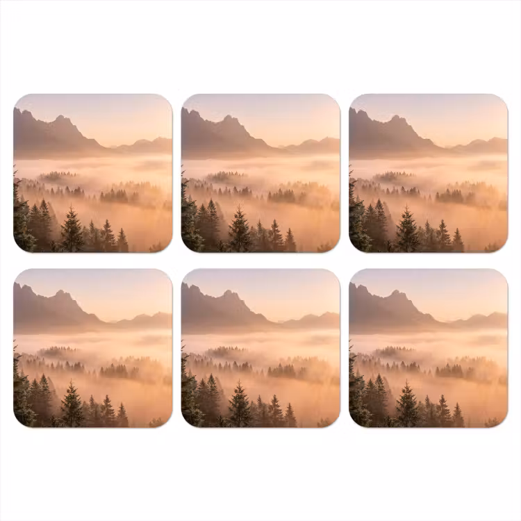Onderzetter - Zonlicht - Mist - Bergen - Bomen — 1