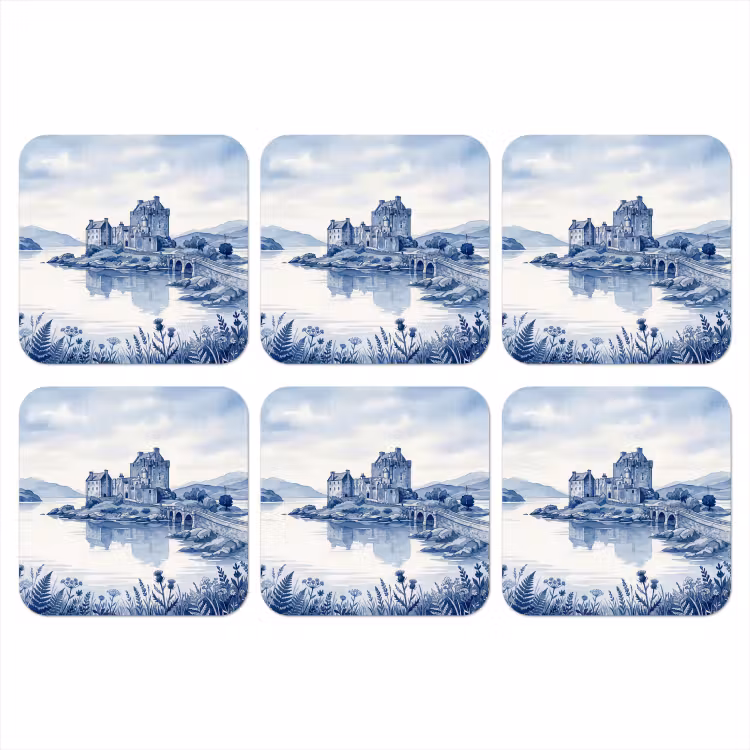 Onderzetter - Schots - Kasteel - Blauw - Aquarel — 1