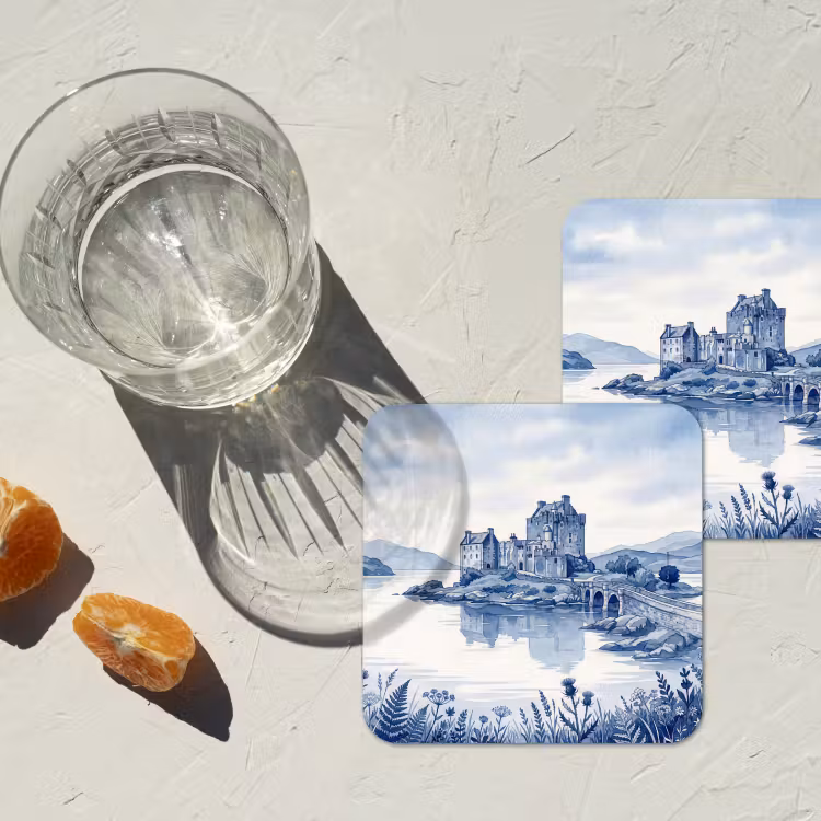 Onderzetter - Schots - Kasteel - Blauw - Aquarel — 3